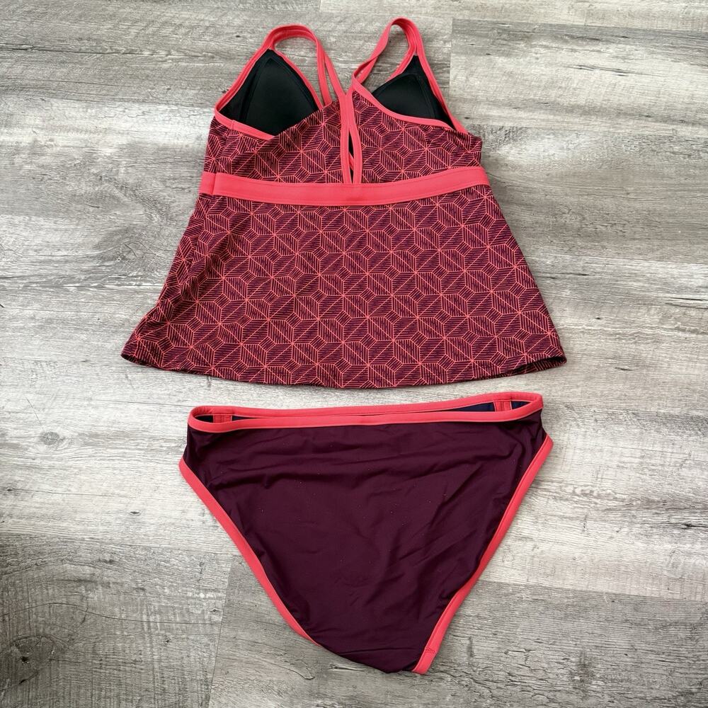 LL Bean Tankini Top / Bottom Womens 8 10 Pink Abstract UPF 50 Swimwear Beach - Picture 4 of 7